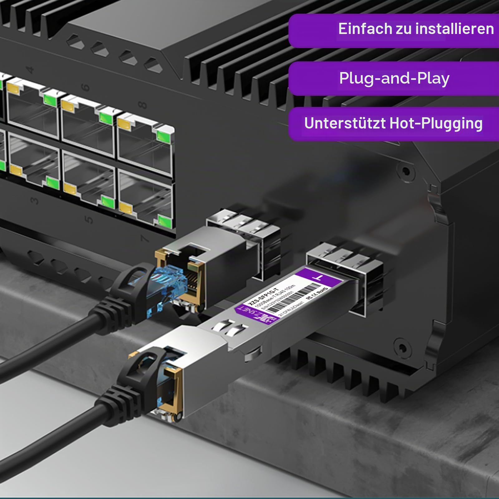 1000BASE-T SFP auf RJ45 Transceiver, 1,25 G Kupfer SFP auf Ethernet Mini-GBIC-Modul, kompatibel mit Ubiquiti UniFi UF-RJ45-1G / UACC-CM-RJ45-1G und mehr, 1 Stück