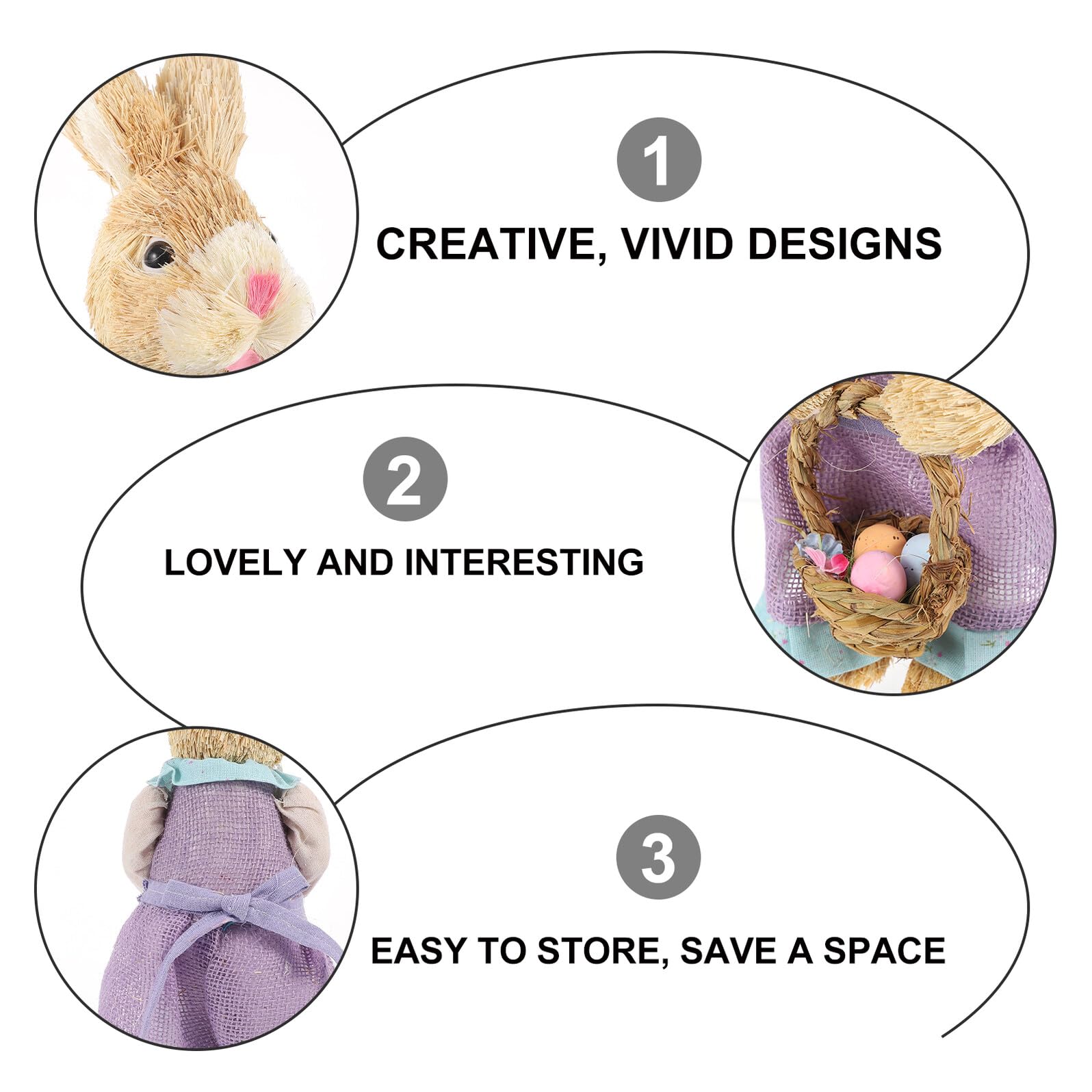 Alipis Conejo de Pascua de Paja Decorativo Adorno Hogar y Oficina Figura Artesanal de Conejito de Tamaño Mediano Diseño Rústico para Decoración de Jardín y Fiestas