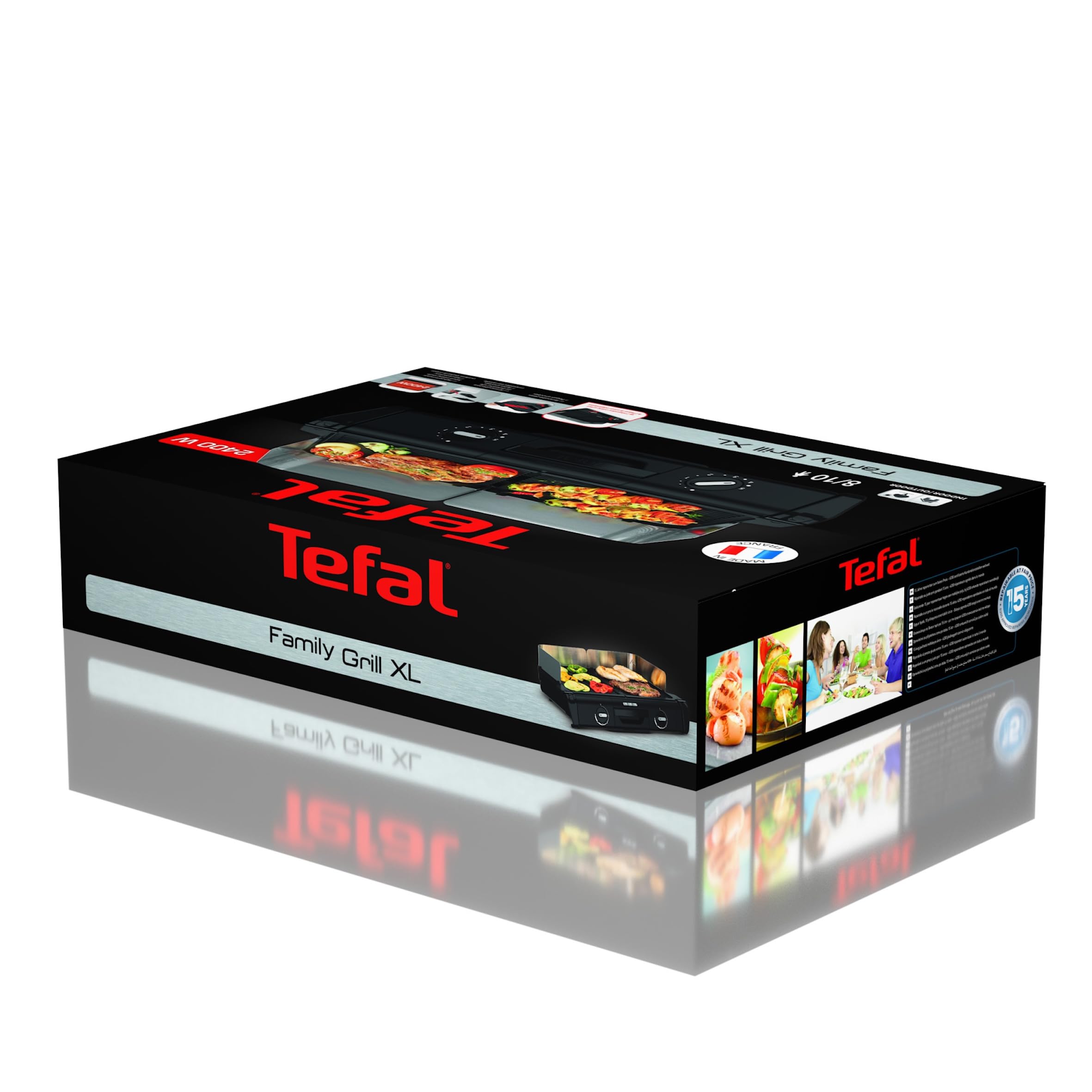 Tefal Barbecue électrique XL Family Grill 2400W avec 2 thermostats réglables, Usage extérieur et intérieur, 2 surfaces de cuisson compatibles lave vaiselle TG800N10
