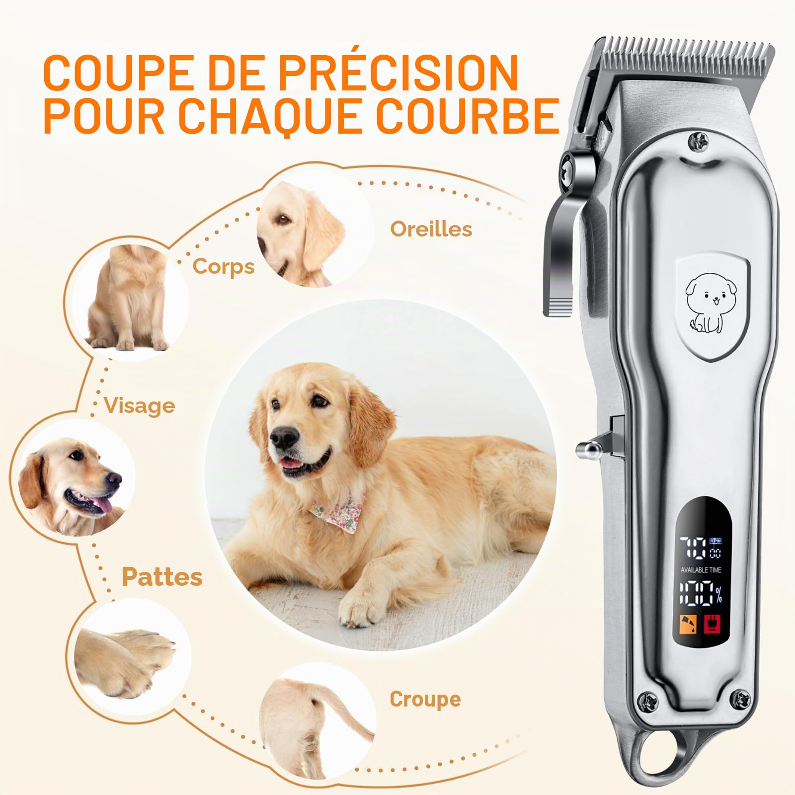 YAZEKY Tondeuse Chien Poil Long Epais, Tondeuse pour Chien Chat Professionnelle Sans Fil avec Ecran LCD, Trimmer Chat Poils Longs Noeud Haute Puissance de Toilettage pour Animaux de Compagnies