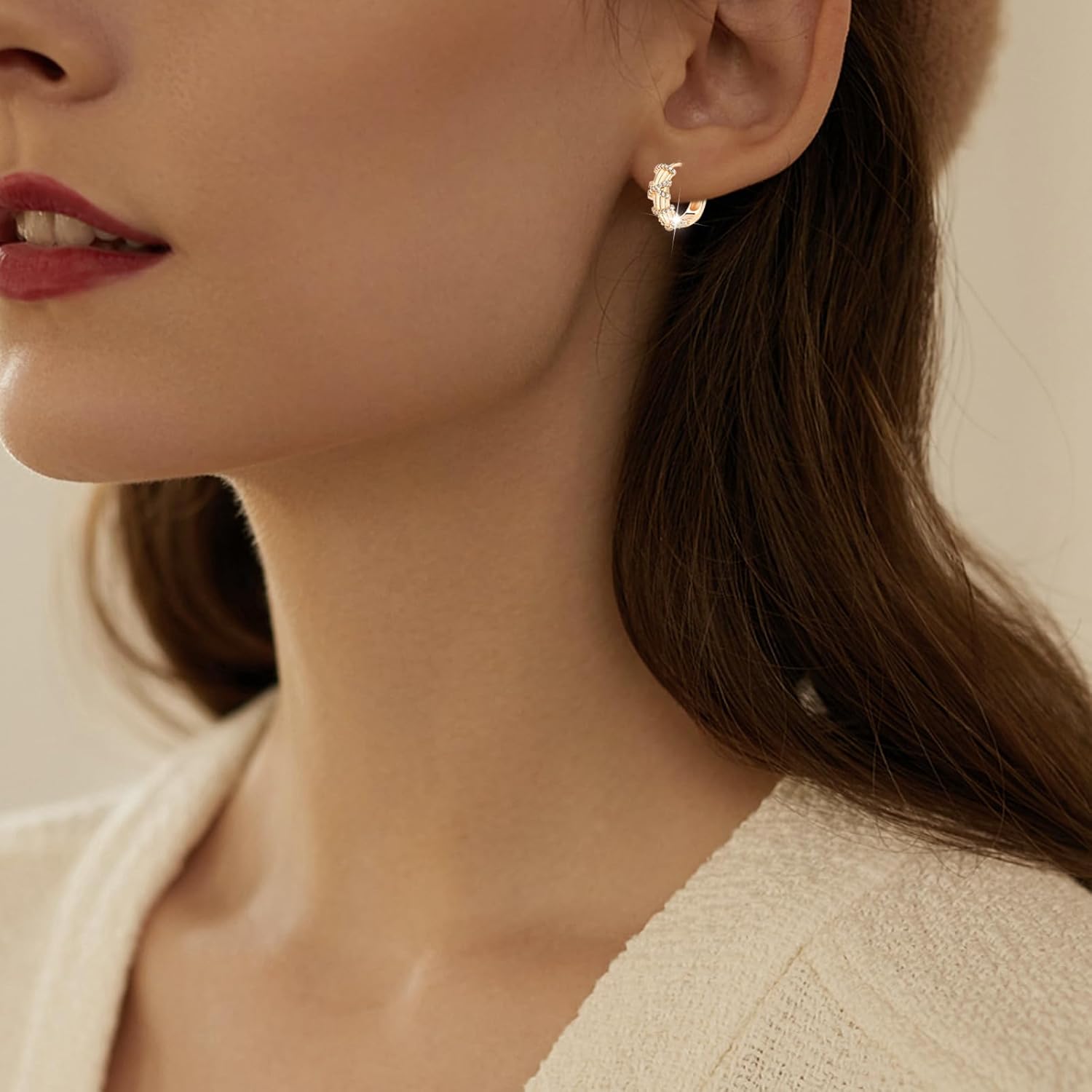 Richapex 18K Crystal Heart Hoop Earrings for Women with Locket Design, White Crystal Cubic Zirconia Dangling Earrings Fine Jewelry Gifts for Her - Image 2