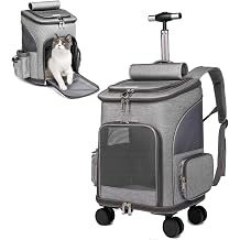 Wheeled Pet Carrier Backpack Pet Stroller, Travel Carrier, Car Seat for Small Dogs Cats Puppies, Comfort Cat Backpack Removable Rolling Wheels Mesh Ventilation Windows Grey
