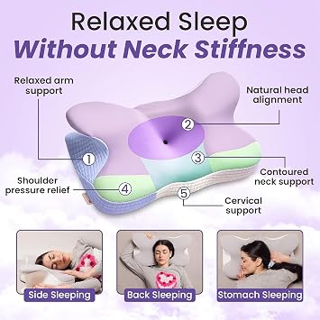 Comfortpad 2026 Butterfly Cervical Memory Foam Sleep Apnea Pillow | Pillows for Neck and Shoulder Pain | Oeko-Tex Certified | Ergonomic Side/Back/Stomach Sleeper | Pillow with Removable Cover