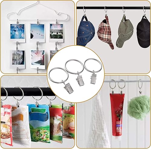 Miniatura 7 de Anillos de cortina con ganchos de clips, 100 anillos de cortina de metal de acero inoxidable de 1.26 pulgadas, clips para soporte de barra de