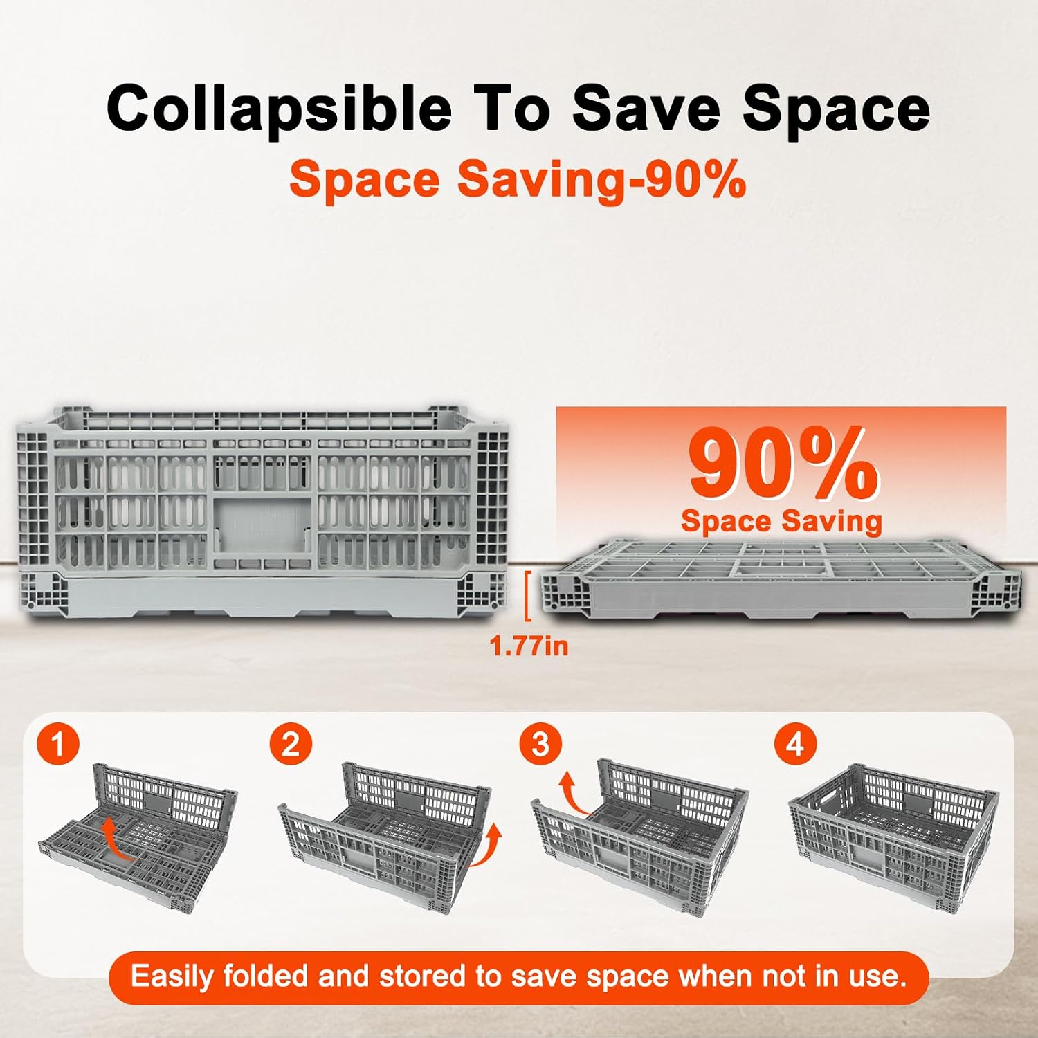 52L Collapsible Crate with Handles, Milk Crates Heavy Duty, image 3