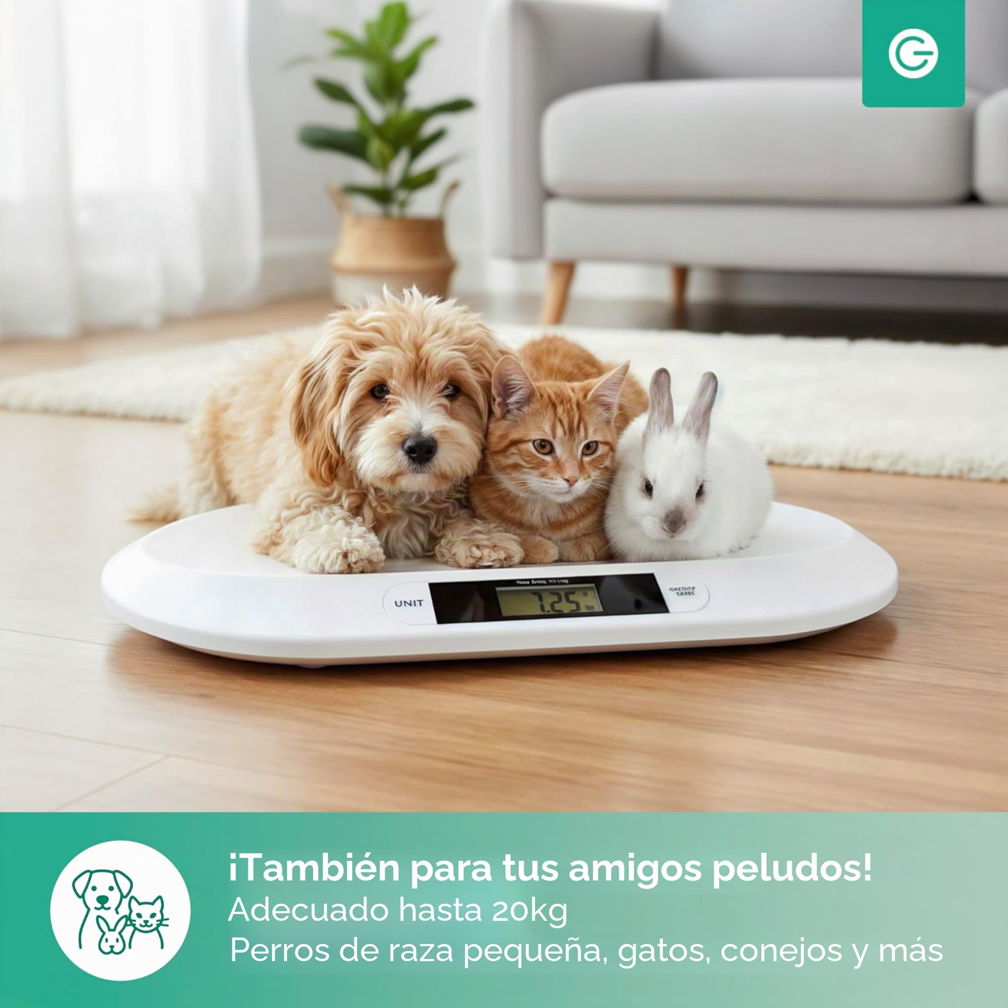 Silvergear® Báscula Bebé Inteligente con Bluetooth | Báscula Digital con App para Recién Nacidos Niños y Mascotas | Medición Precisa hasta 20 kg | Smart Life App | 54.5×31.5×2.7CM Blanco