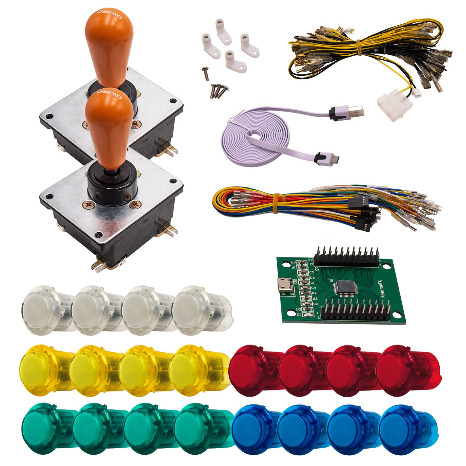 Kit Joystick e Pulsanti Arcade 2 Giocatori Luminosi Pulsanti Clipsable Trasparenti Luminosi Joystick Coreani Mappa XinMoTek Videogiochi Retro Gaming