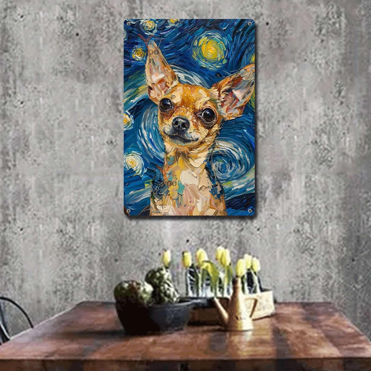 Metal Sign Tin Sign Vintage Wall Art Chihuahua Starry Night Yapper Spirited Chihuahua in A Celestial Sky for Home Apartment and Seasonal Displays Waterproof Aluminum 6×8 Inches image 3