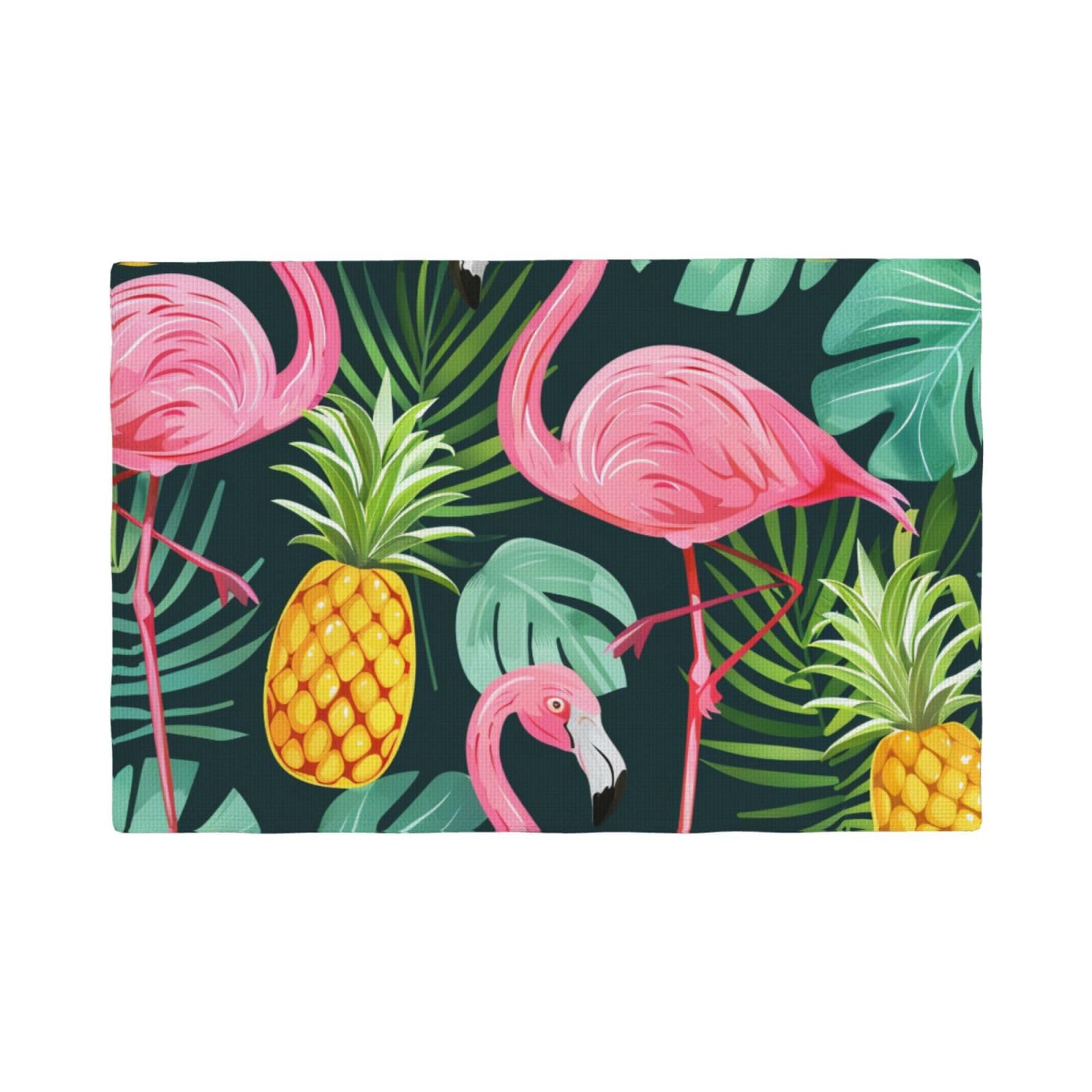 Flamingo Print Placemats Set, Heat Resistant Washable Placemat 12x18in Table Mats for Party Kitchen Dining Table Decoration Indoor Outdoor, Four Pieces