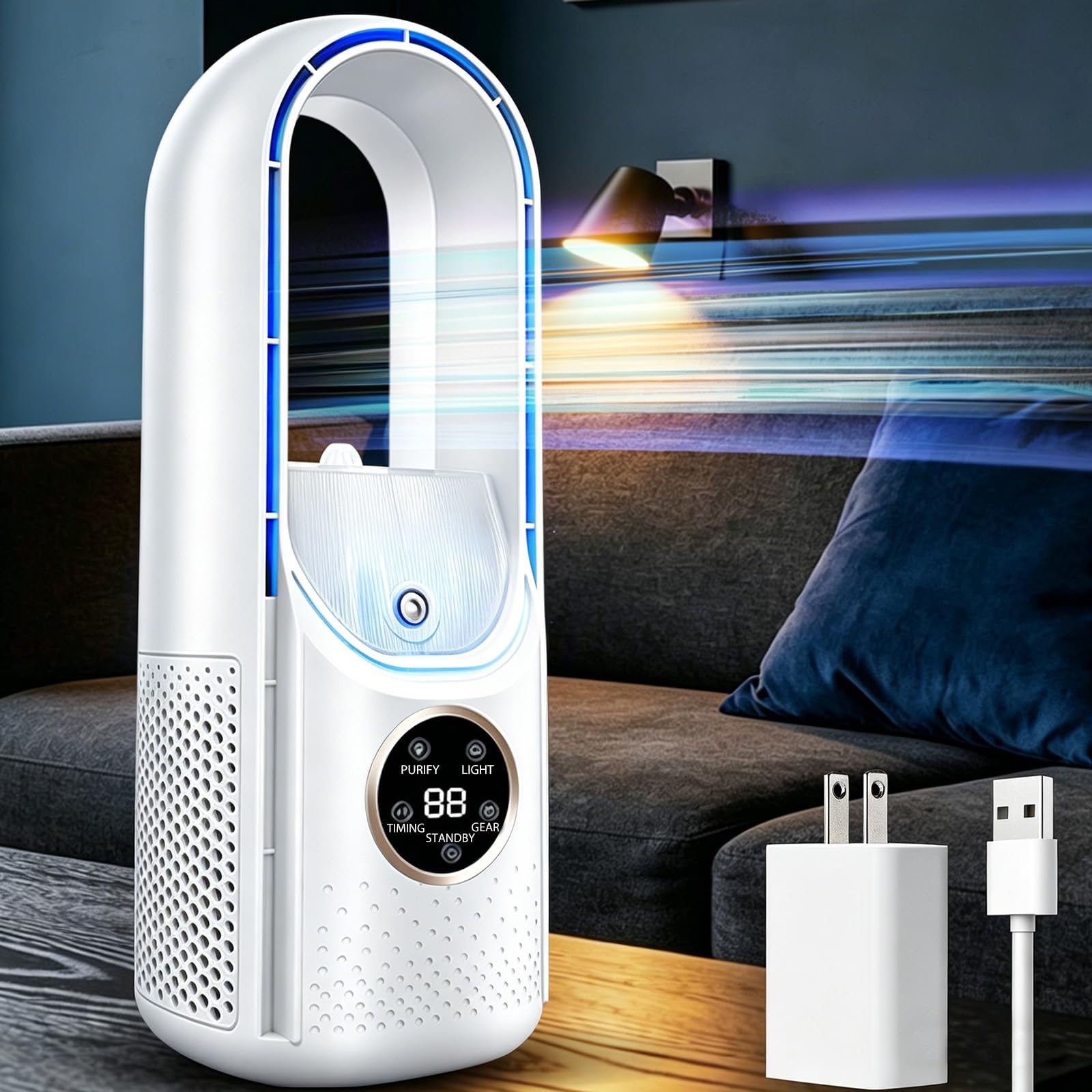 Photo 1 of HUENLYEL Bladeless Desk Fan, Desktop Bladeless Fan for Desk Office Home Bedroom (No Battery)