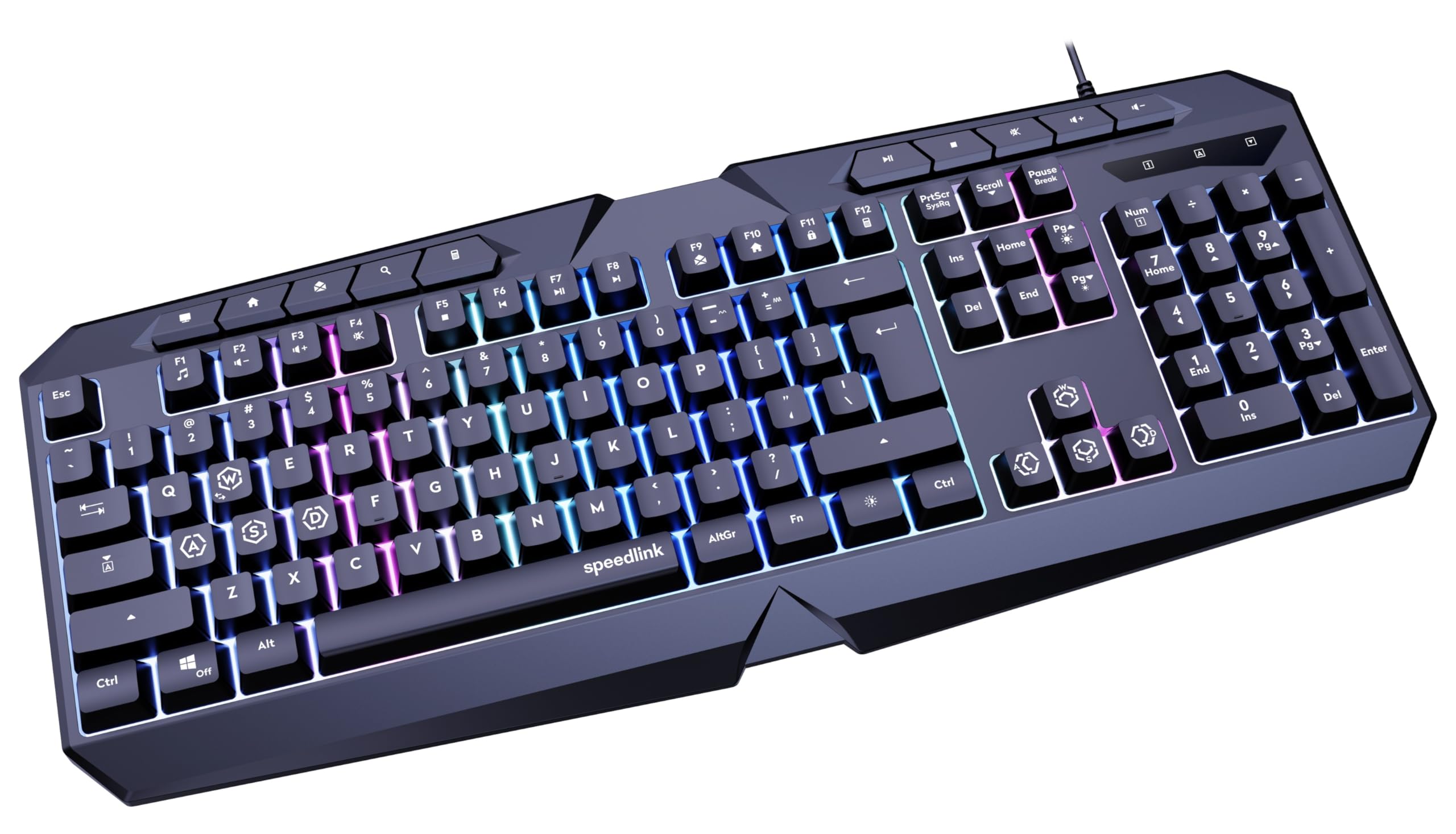 Speedlink LUDICIUM RGB Rainbow Gaming Keyboard - Clavier de Jeu RGB avec câble, Layout américaine QWERTY, Verrouillage des Touches Windows, commutateur WASD, 10 Touches multimédia, Filaire, Noir