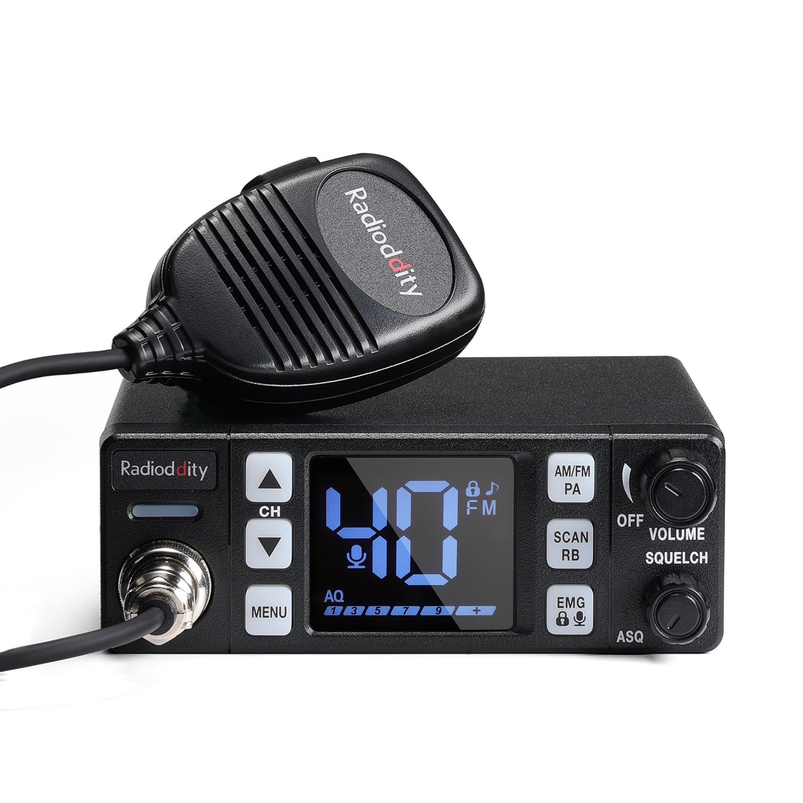 Radioddity CB-606 CB Radio, 40 Channel Mobile CB Radio with AM/FM/PA Modes, 2.2’’ LCD Screen, Instant Channel 9/19, VOX, Roger Beep, TOT, ASQ/SQ, for Off-Road Adventure