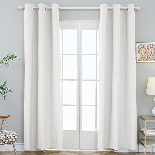 Miniatura 1 de FY FIBER HOUSE Cortinas opacas de terciopelo blanco grisáceo para sala de estar, modernas cortinas con aislamiento térmico de lujo para decoración