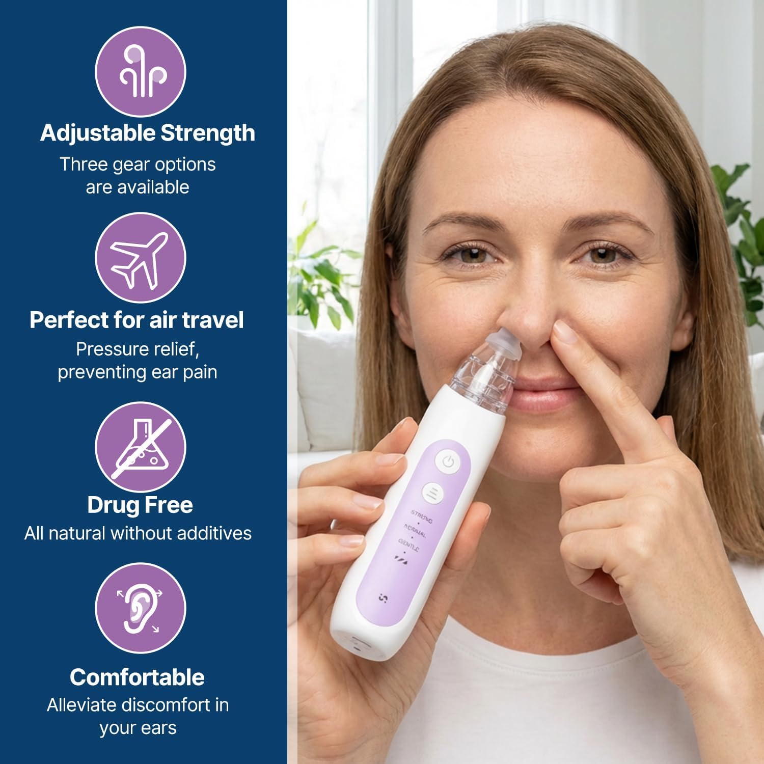Eustachian Tube - Dispositivo portatile per alleviare la pressione dell'orecchio, per viaggi in aereo, cambiamenti di altitudine per immersioni, non invasivo, con 3 impostazioni regolabili, per