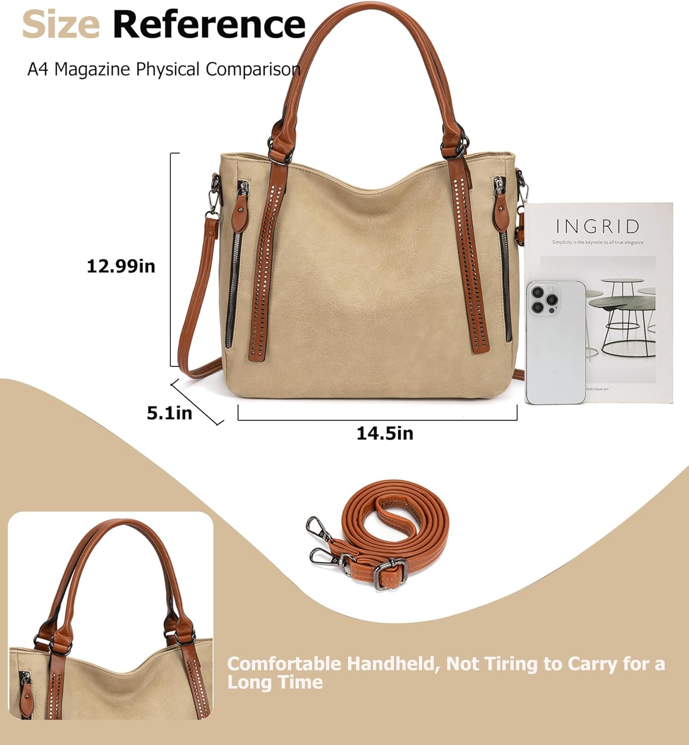 myfriday Vintage Slouchy Tote Bag for Women, Large Vegan Leather Hobo Shoulder Bag Satchel Purse with Adjustable Strap - Image 5