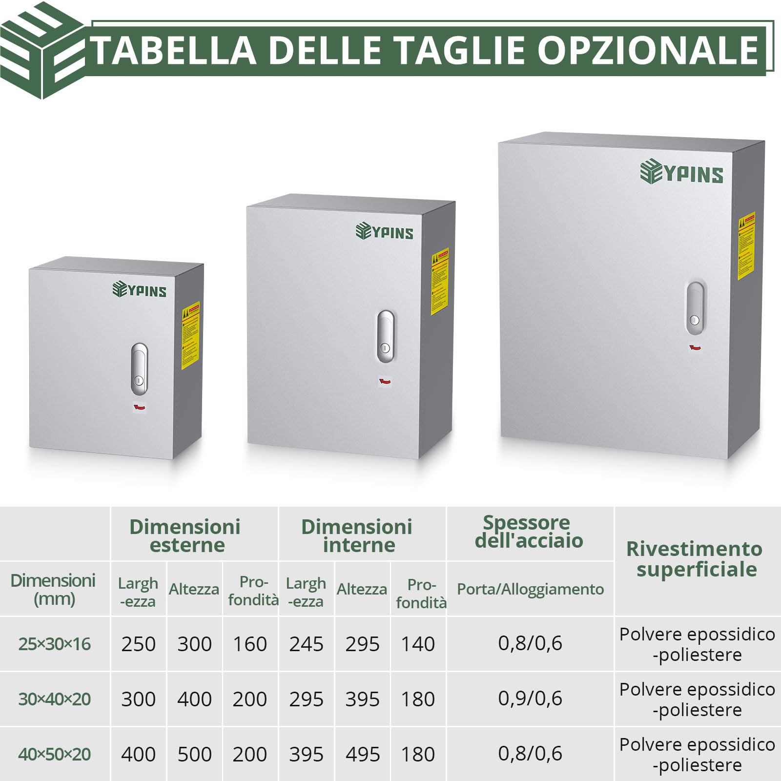 EYPINS Metalowa skrzynka rozdzielcza, wodoszczelna, 400 x 500 x 200 mm, obudowa elektryczna ze stali walcowanej na zimno z aluminiowym cylindrem zamykającym, zdejmowana płyta montażowa do garażu