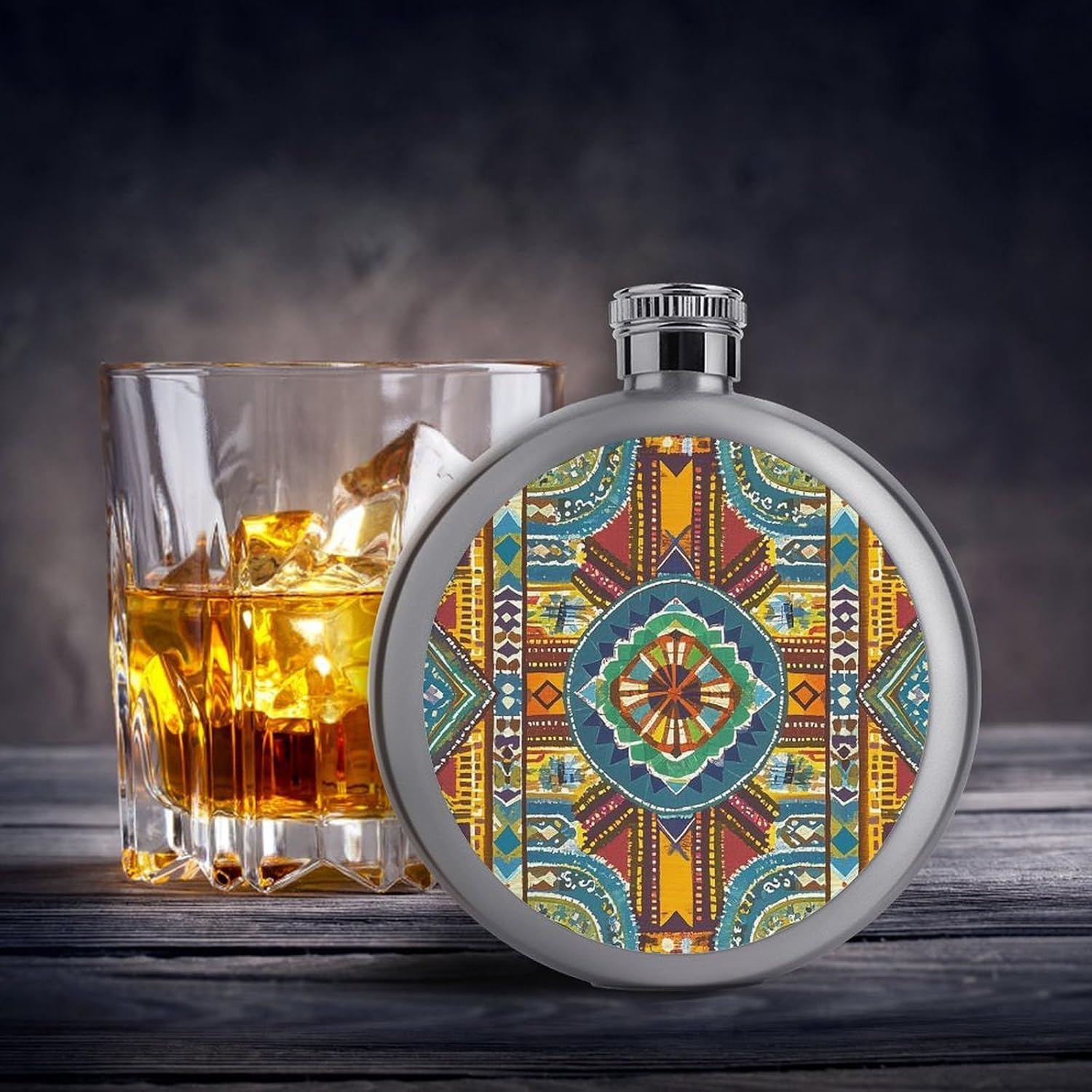 African Style Textile Pattern Stainless Steel Flagon to 5 Oz with Screw Cap,Hip Flask for Men–Whiskey & Liquor Pocket Flask,Alcohol Flagon for Camping Drink Sports Outdoor Wine Bottle
