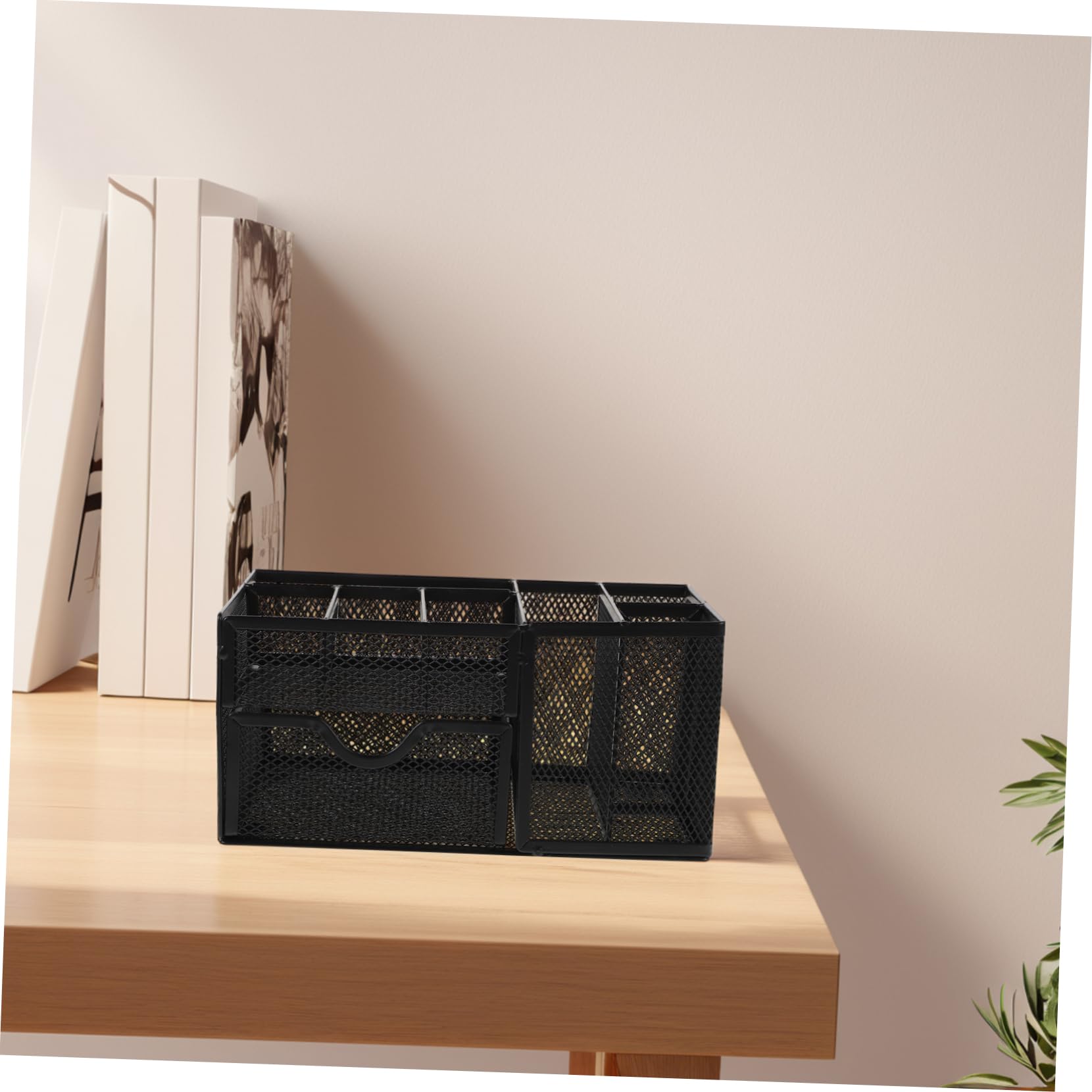 VICASKY Organizador de escritorio de oficina con diseño de red, cajón pequeño negro y varios compartimentos para artículos de papelería, elegante soporte de almacenamiento para suministros de oficina