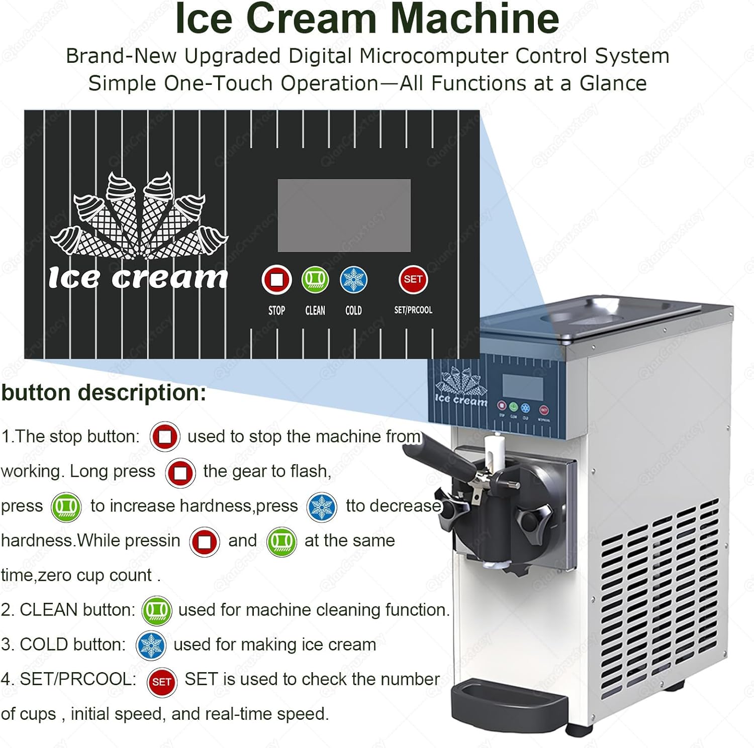Stainless Steel Soft Serve Ice Cream Maker, Single Flavor Commercial Ice Cream Machine, 4-5kg/h Production, Pre-Cooling System, Auto Clean, LCD Display for Restaurants, Snack Bars White