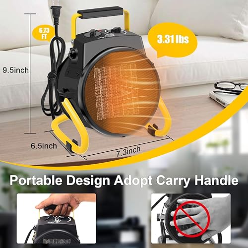 Miniatura 4 de Calentador de garaje portátil de 1500 W, calentador eléctrico para exteriores con calentamiento rápido y protección contra sobrecalentamiento,