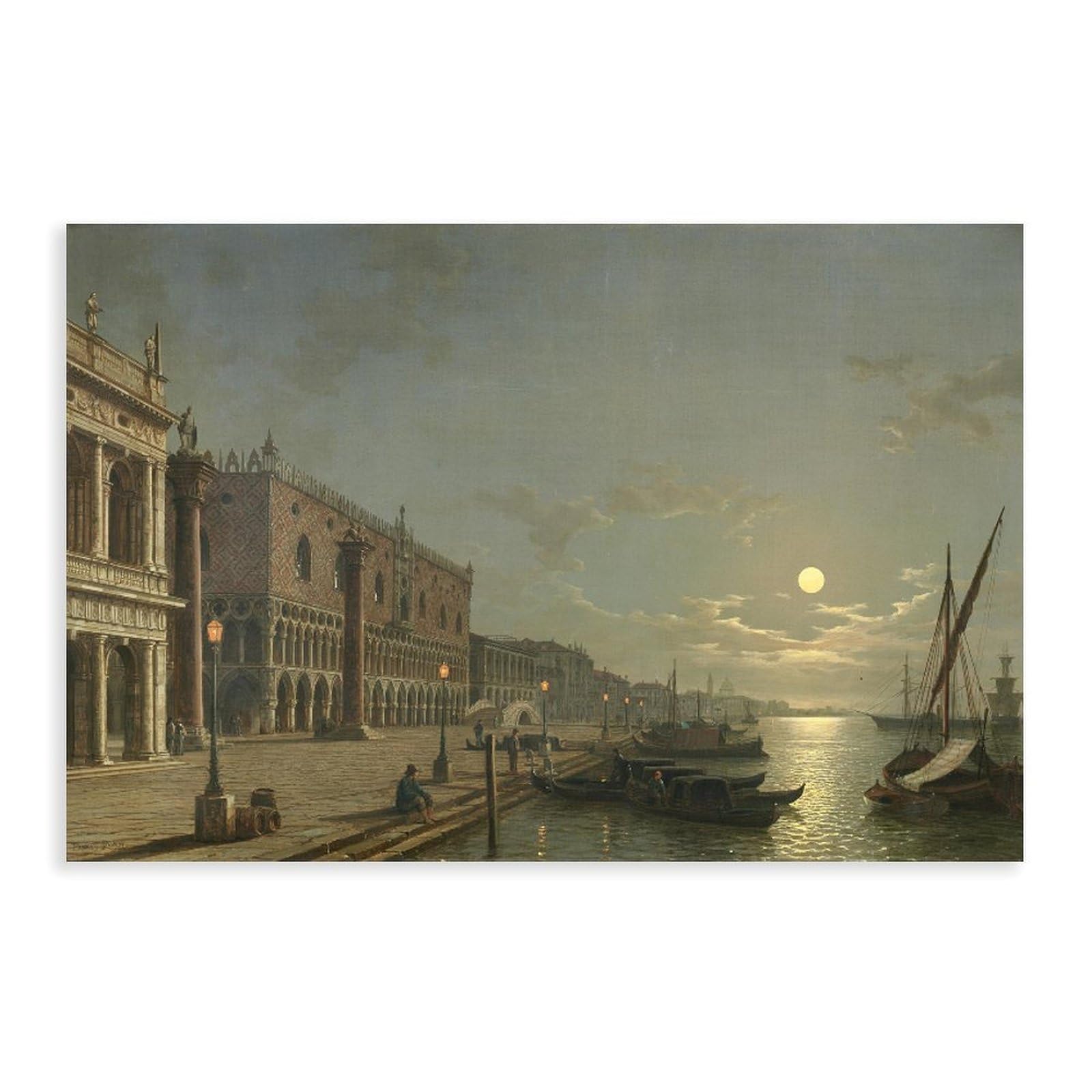 Moonlight on The Grand Canal, Venice Canvas Poster for Dorm Room Decor Gift