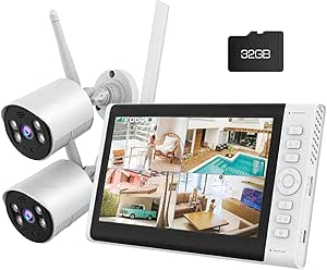 Wireless Security Camera System with 7" Portable Monitor, 4CH NVR with 2Pcs 1080P Outdoor Indoor Surveillance Cameras and 32GB SD Card, 2-Way Audio, IP66 Waterproof, Motion Detection, Remote Access asin的图片
