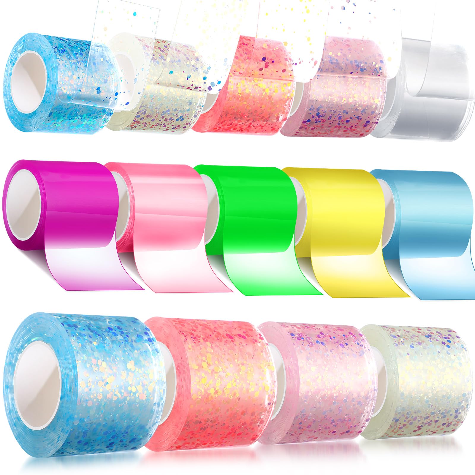 HyDren 10 Pcs Nano Tapes Glow in The Dark Nano Tape Bubble Kit No Heating Required, 65.6 ft x 1.97 in Special Nano Tape Suitable for Beginners Children UV Colorful Double Sided Tape for Making Bubble