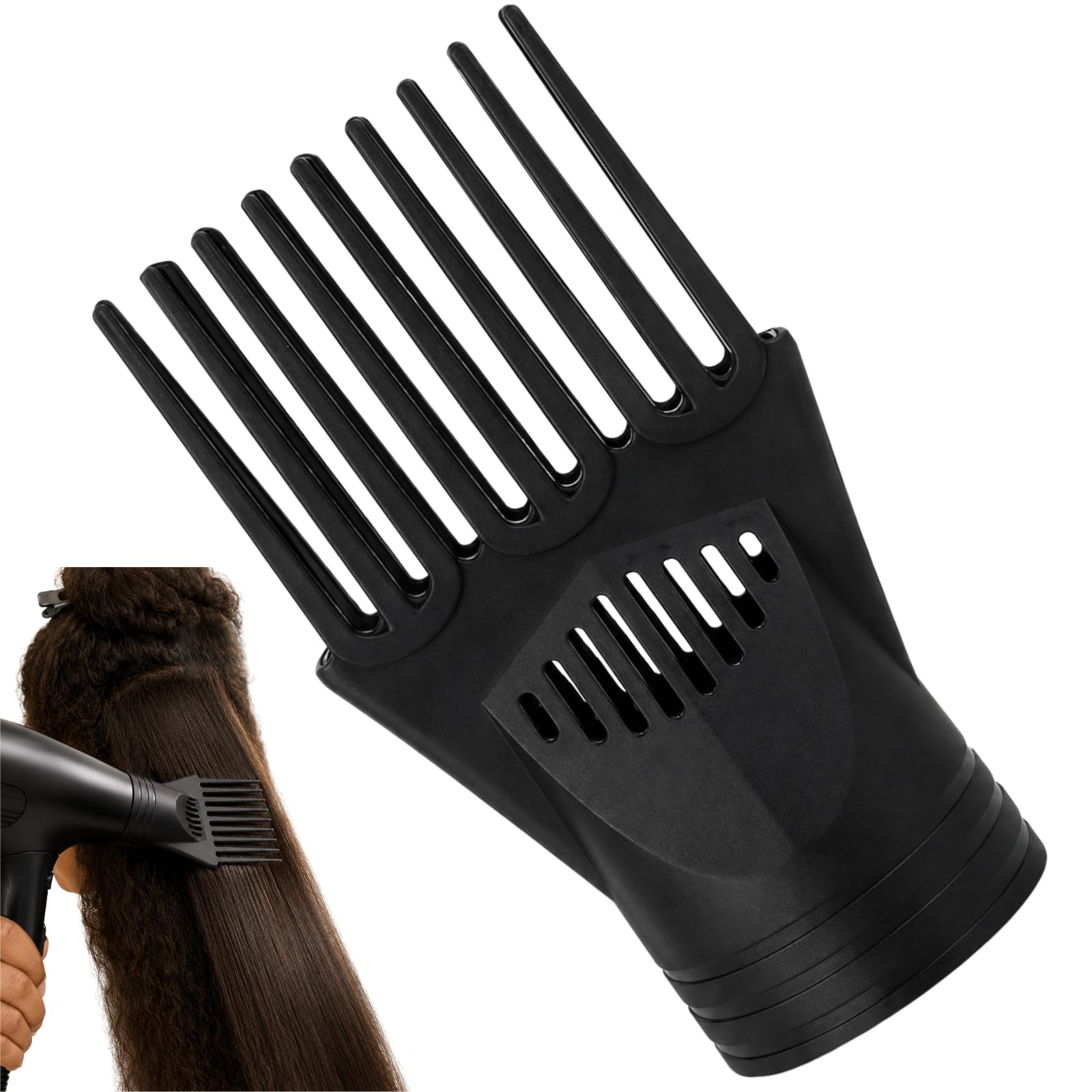 Universal Black Hair Dryer Comb Nozzle, Professional Salon Styling Attachment for Straightening and Detangling, Fine and Curly Natural Hair