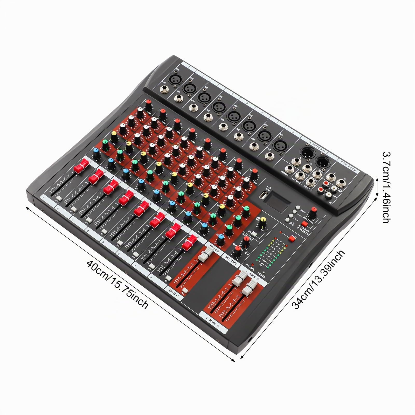 Table de Mixage 8 Canaux avec Écran LED Bluetooth Intégré Réglable Table de Mixage DJ Port USB & Connexion Controleur DJ pour KTV Domicile/Langues Campus/Mariages/Bars