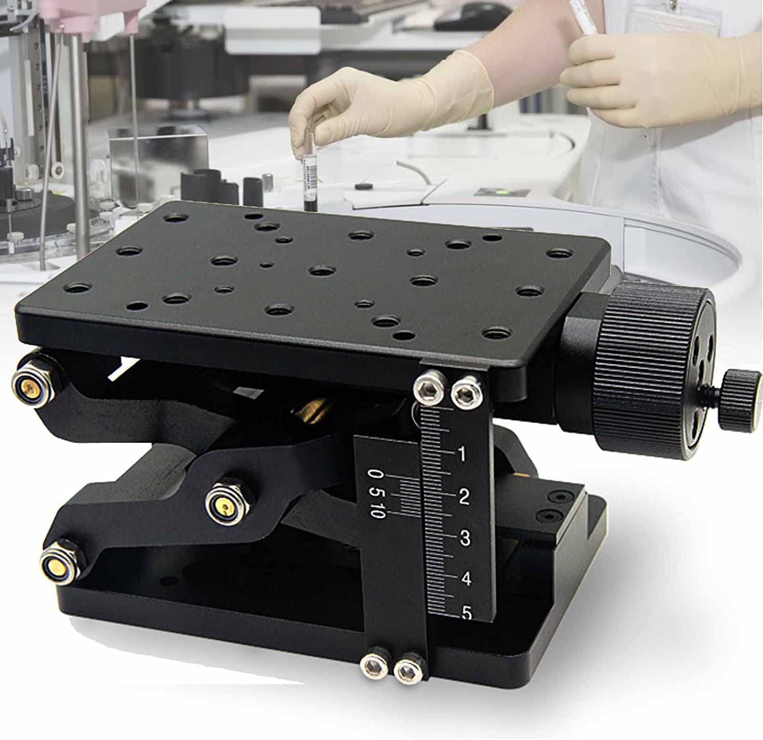 LMEIL Manually Laboratory Jack, 120Mm × 80Mm Precision Small Lifting Platform, Z-Axis Slide Table, Load 20Kg, 60Mm Stroke, Vertical Lift Table Z-Axis Lab Jack