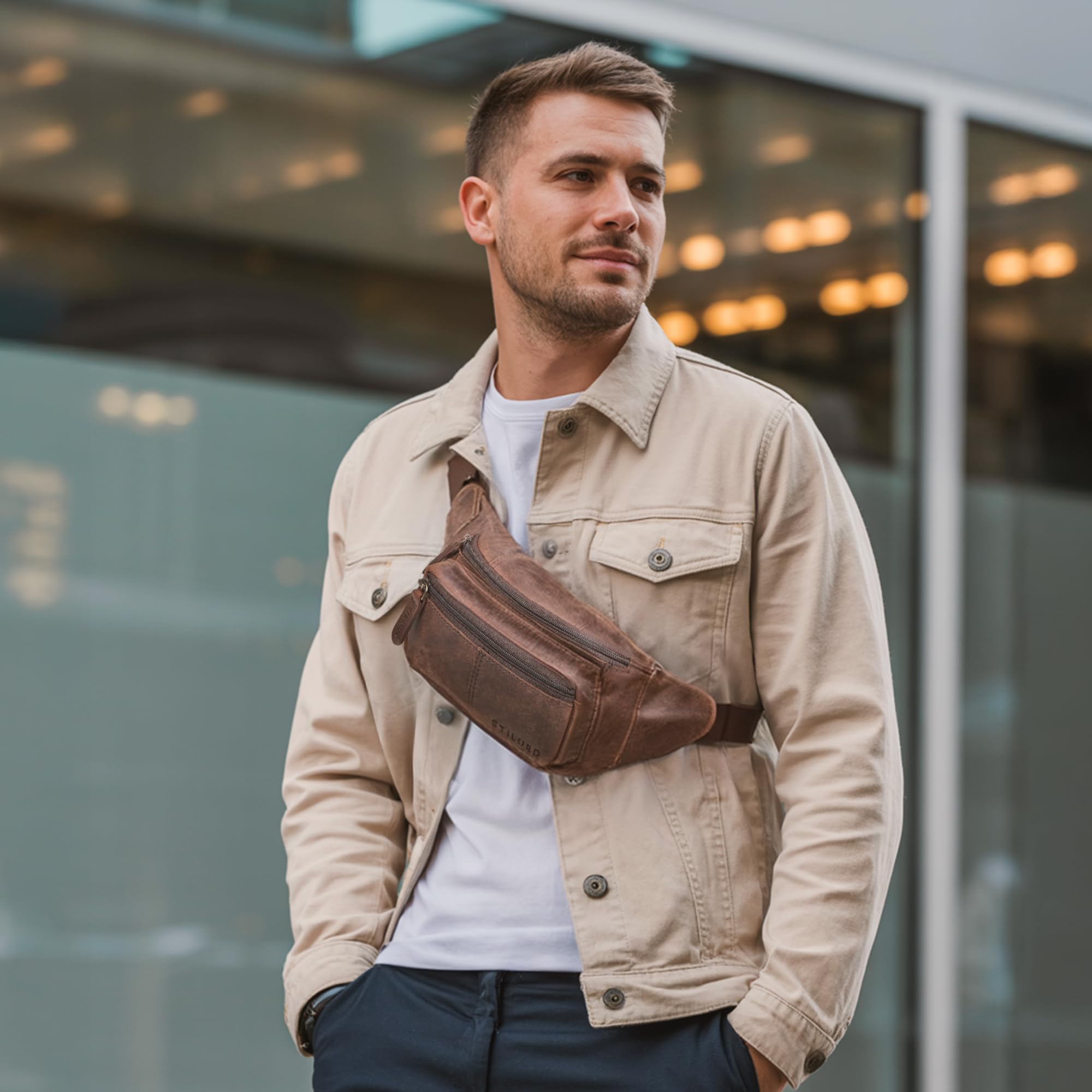 STILORD 'Devon' Marsupio in Pelle Marrone Uomo Vintage - Borsello da Cintura Pelle Vera con Molte Tasche - Zaino da Petto Antifurto - Marsupi per Viaggi e Festival