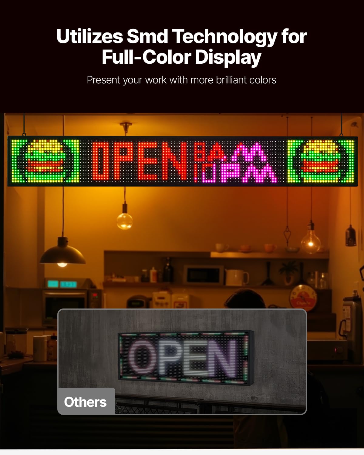 VEVOR Letrero LED Programable 131 x 19 cm Panel Digital Flexible Desplazable a Todo Color Tablero de Visualización con Patrón de Texto Personalizado Control de Aplicación Bluetooth para Publicidad