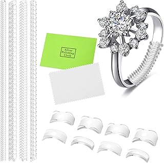 12 Pack Ring Tightener for Loose Rings 12 Sizes Invisible Ring Guards Clear Silicone Ring Size Adjuster with Jewelry Cloth for Women Men Ring Resizer Tightener Spiral Ring Spacers Fitter