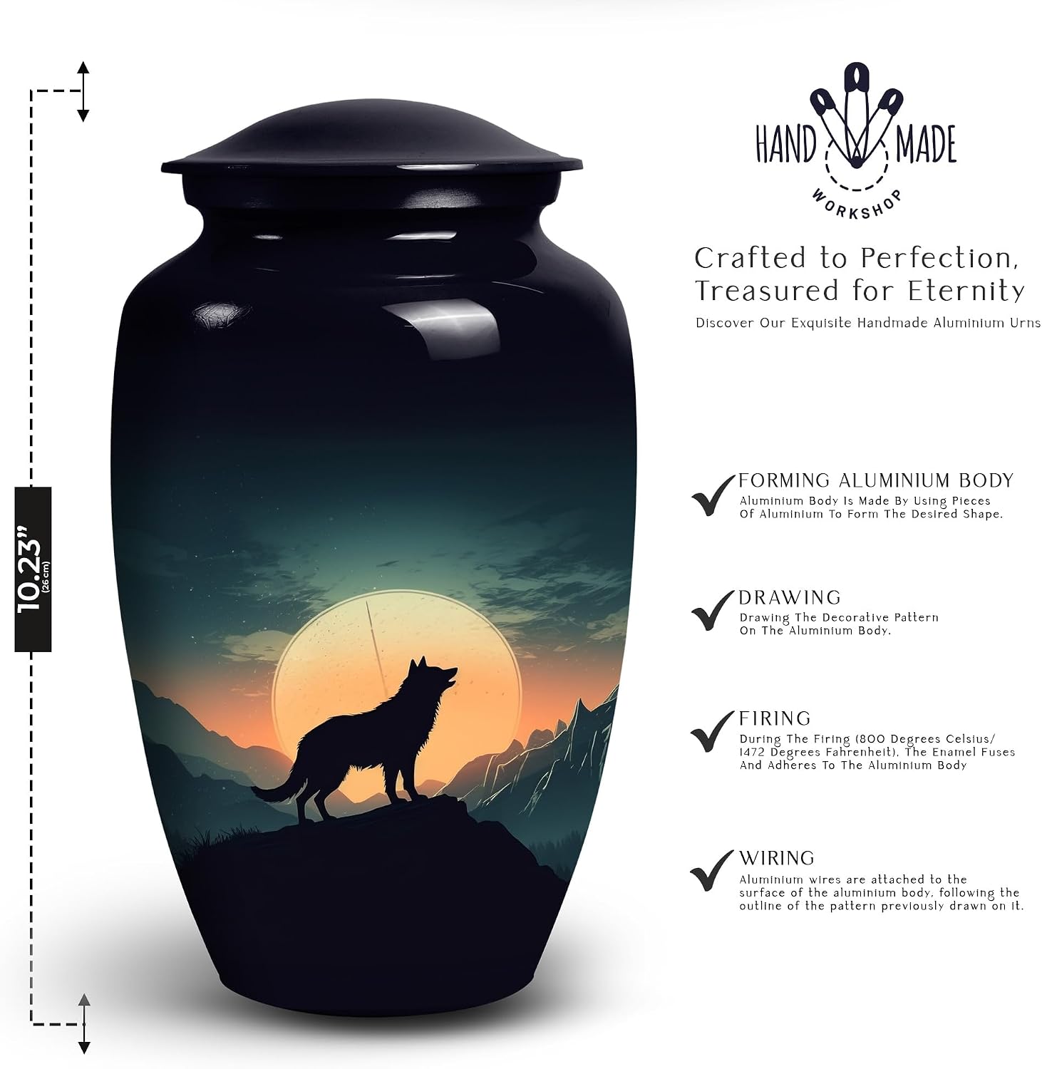 Wolf Urn for Human Ashes for Adult Male & Female -Memorial for Human Remains Mom & Dad -Cremation Urn for Adult Men & Women -Funeral Decotative Urns, Black, PAR-CUST-URN024