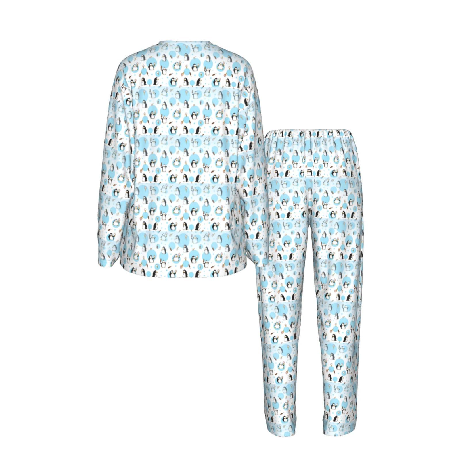 Pigiama da donna a maniche lunghe con stampa pinguino palloncino fiocco di neve morbido pigiama da spiaggia vacanza biancheria da notte regalo casual