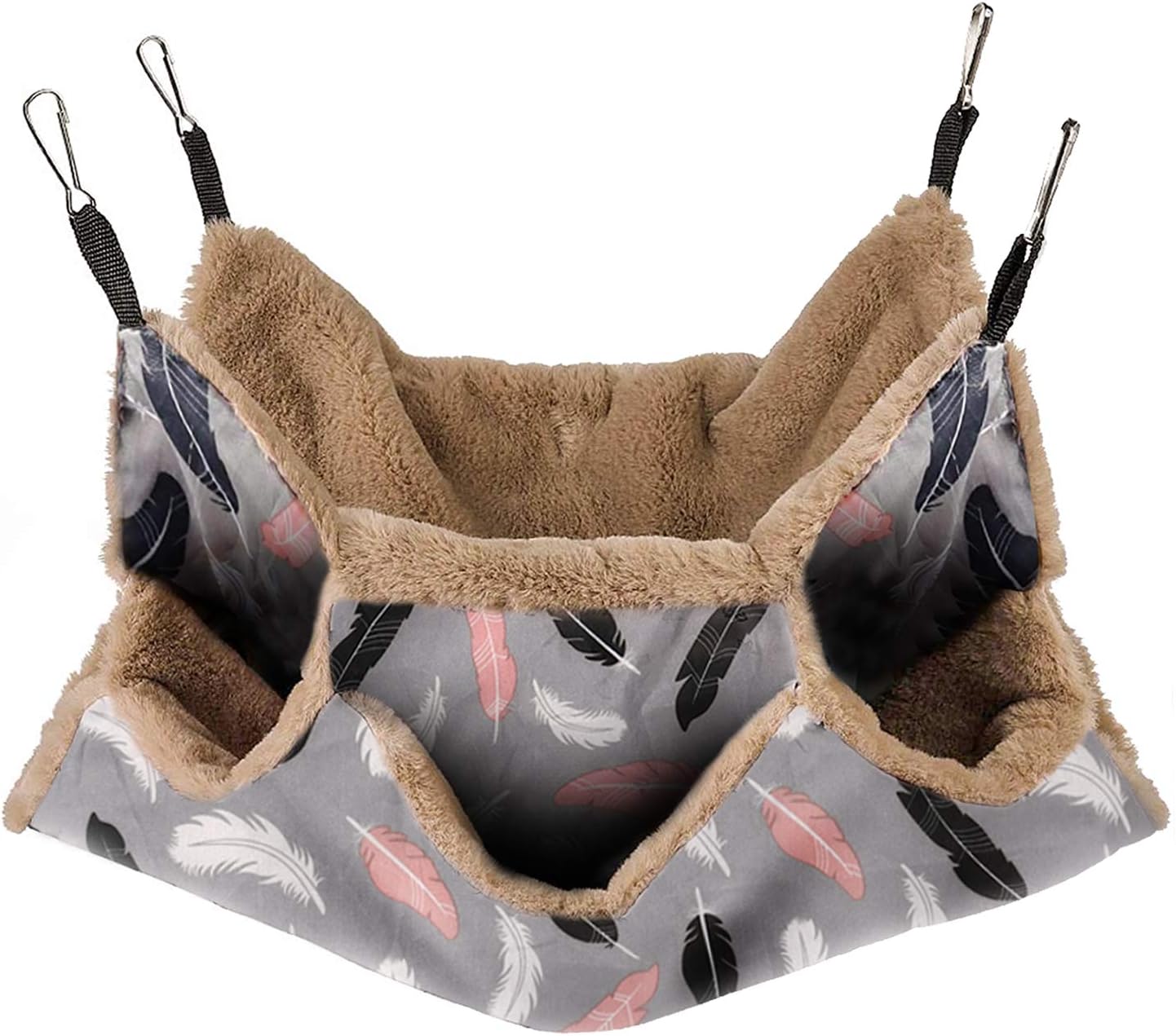 Petmolico Ferret HammockTriple-Layer Hammock Bed Hamster Cage Accessories, Guinea Pig Hammock, Chinchilla Hammock, Warm Hamster Nest, Hammocks for Rats(13.8 * 13.8Inches, Brown Feather)