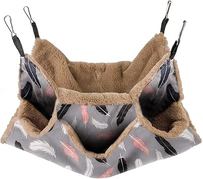 Petmolico Ferret HammockTriple-Layer Hammock Bed Hamster Cage Accessories, Guinea Pig Hammock, Chinchilla Hammock, Warm Hamster Nest, Hammocks for Rats13.8 * 13.8Inches, Brown Feather