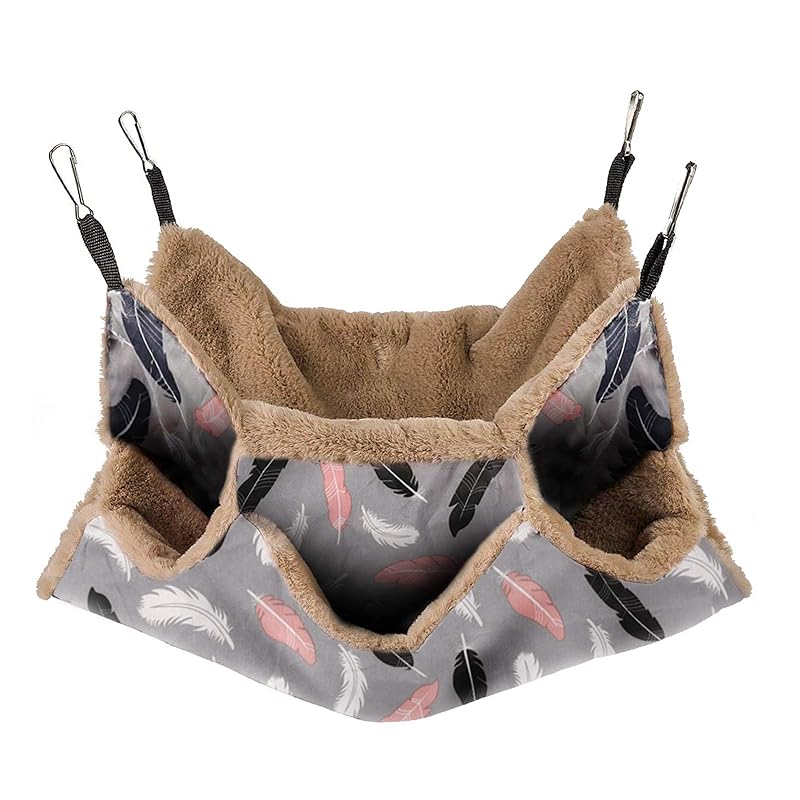 Rede Tripla para Pequenos Animais Petmolico em Poliéster com Forro Plush, Brown Feather, 34 x 34 cm