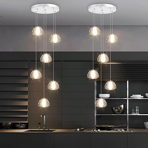 Miniatura 4 de Iluminación colgante de 6 luces para entrada, modernos candelabros de cristal, luces LED colgantes de cristal para comedor, dormitorio, vestíbulo,