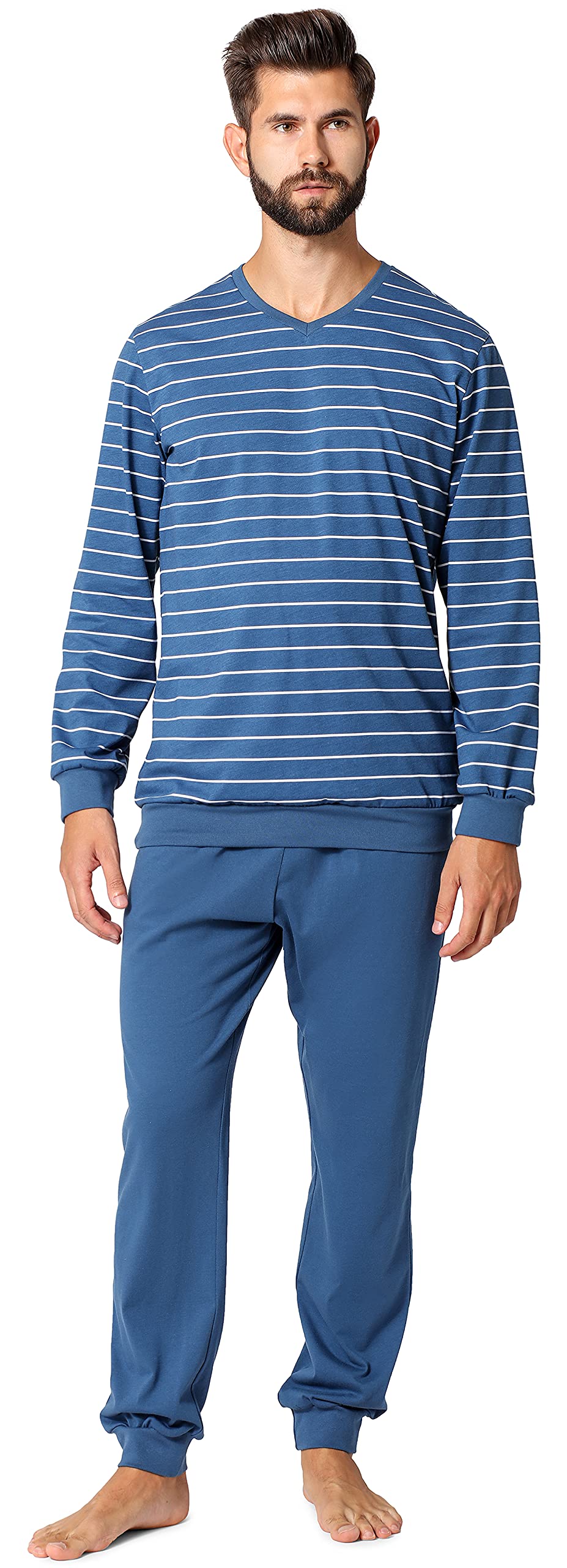 Ladeheid Herren Schlafanzug Zweiteiler Langarm Pyjama lang bunt aus Baumwolle LA40-220