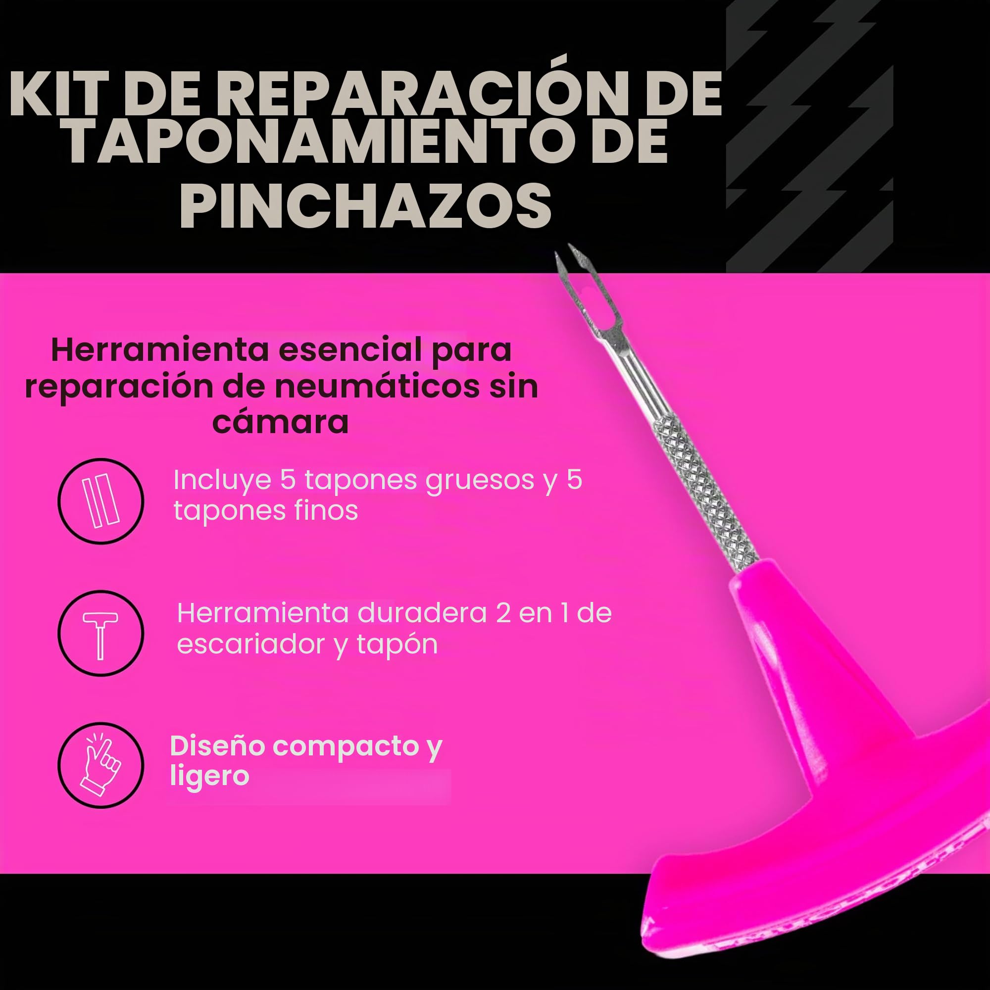Muc-Off Kit Reparador de Neumáticos de Bicicleta - Kit Reparador Pinchazos de Bicicleta para Ruedas Tubeless - Incluye Herramienta Antipinchazos Punzón y Escariador 2-en-1, 10 Tiras, 1 Bolsa