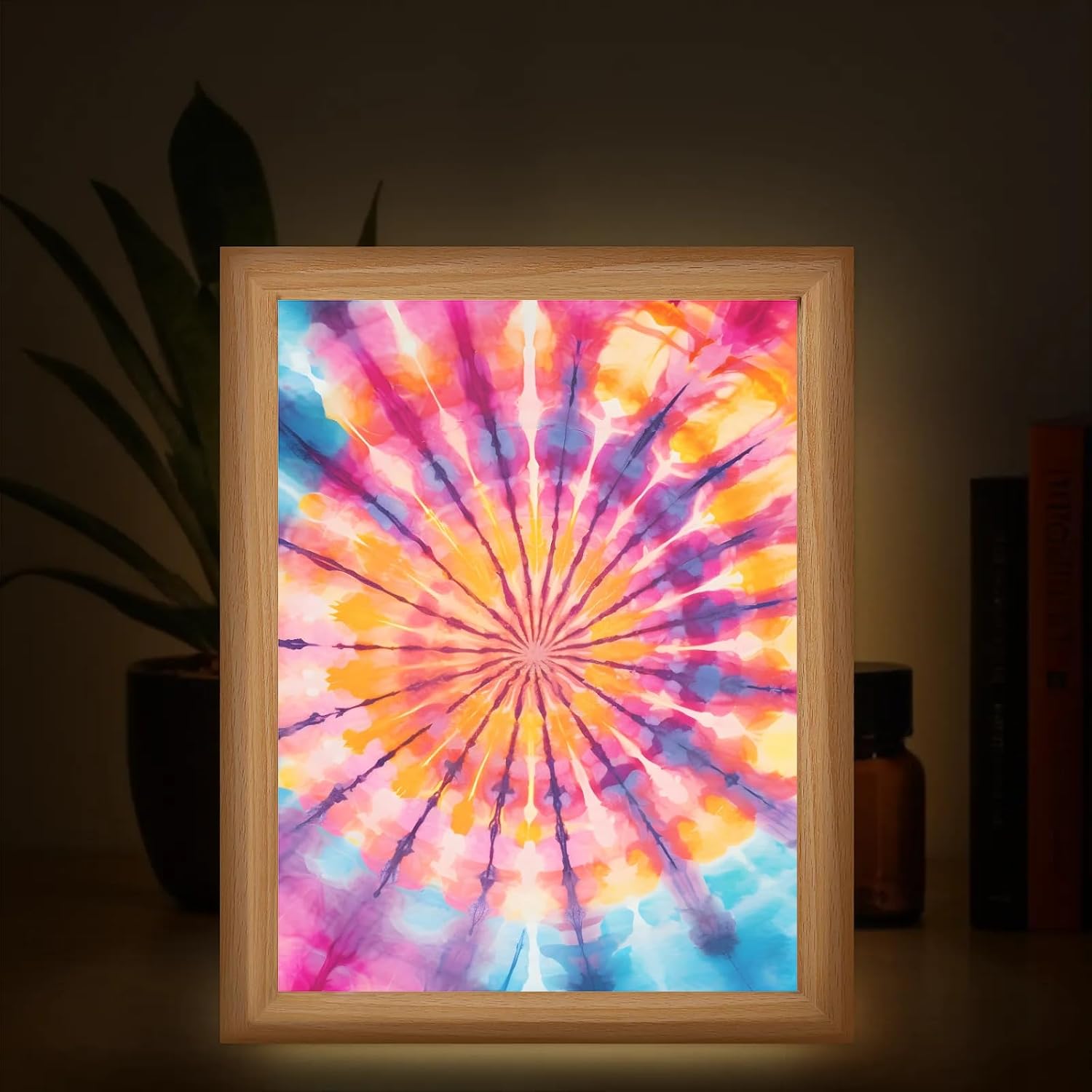 3-Color Dimmable LED Table Lamp Light Up Picture Frame Adjustable Night Light, Wall Art for Bedroom, Office, Home Decor Ideas Gift Rainbow Tie Dye Pattern