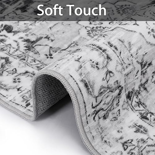 Miniatura 4 de GAOMON Alfombra lavable de 3 x 5 pies, alfombra vintage para sala de estar con parte trasera antideslizante, alfombra de pelo bajo para comedor,