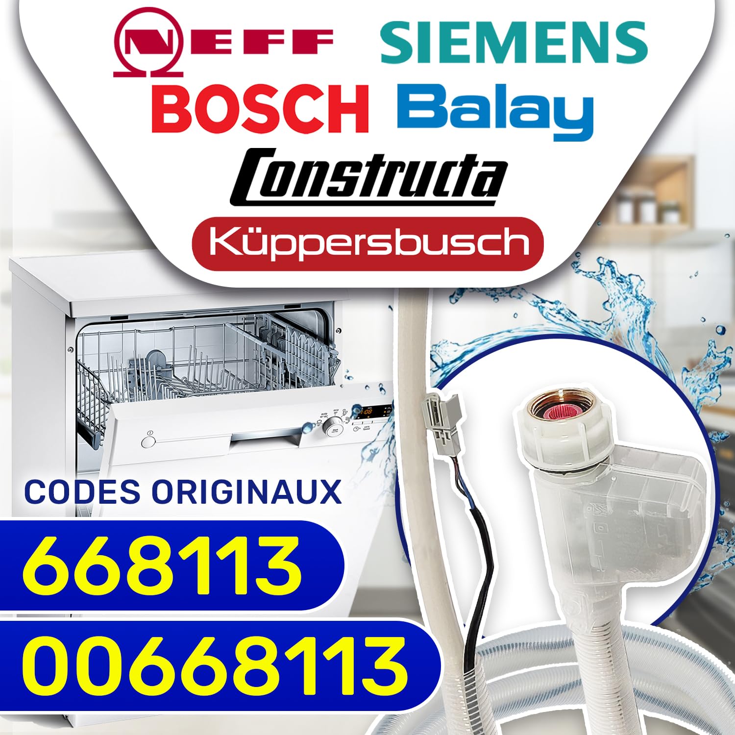 Aquastop Tuyau Lave Vaisselle 00668113 pour Siemens pour Bosch pour Balay | pour Constructa pour Neff pour Küppersbusch - Garantie de 10 Ans - MONTERAL