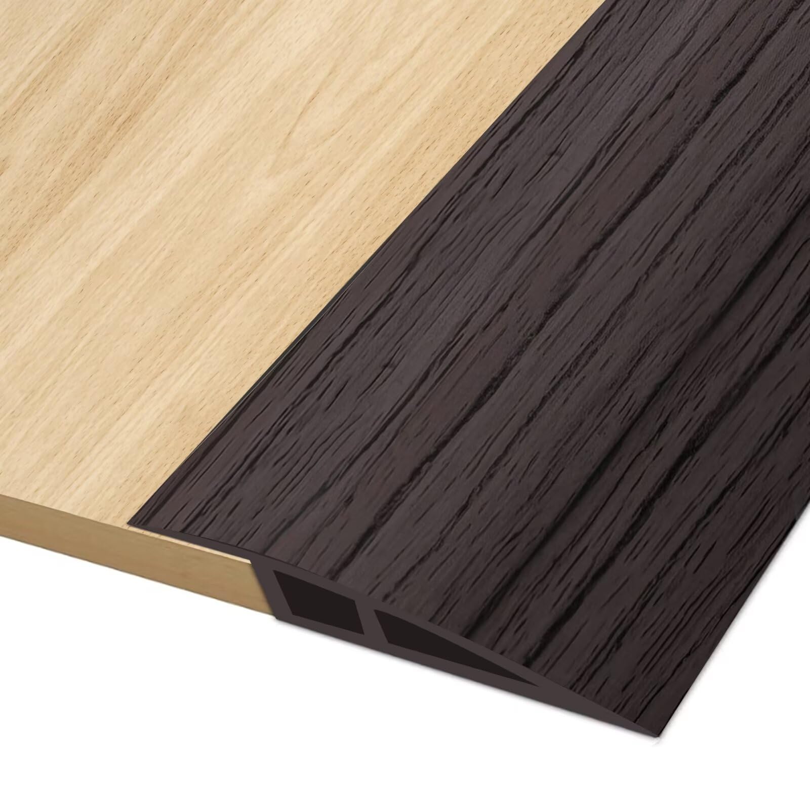 Hengrongshen Floor Transition Strip, Vinyl Door Threshold Strip Self Adhesive Threshold Flooring Transition for Laminate Doorway Edge Threshold Height Difference from 10 to 15mm (Dark Walnut Wood, 3M)
