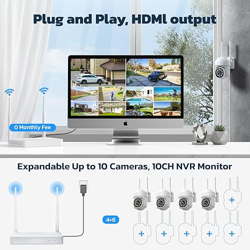 Miniatura 5 de Sistema de cámara de seguridad inalámbrica, 8 cámaras para exteriores, seguimiento humano, kit de NVR 4K expandible de 8 a 16 canales, audio de 2