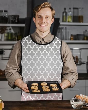 Unisex Cobbler Apron with 2 Pockets, Pink Grey Gradient Retro Morocco Pattern Waterproof Vest Kitchen Chef Apron, Smock Apron Vest Cobbler Aprons for Women Men, 1 Pack, 20 x 27.5