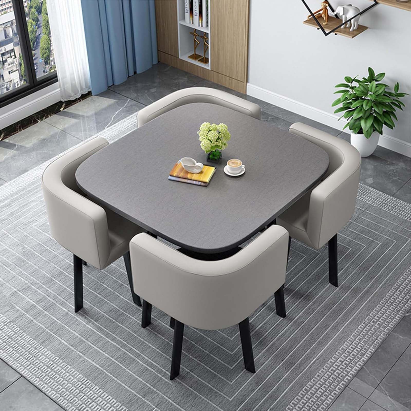 WOTZOV 5-Piece Round Conference Table Set With 4 Chairs 80Cm/31.5In Dining Table For Kitchen Space-Saving Stackable Chairs Modern Design For Living Room & Office Use,Q 80cm/31.5in