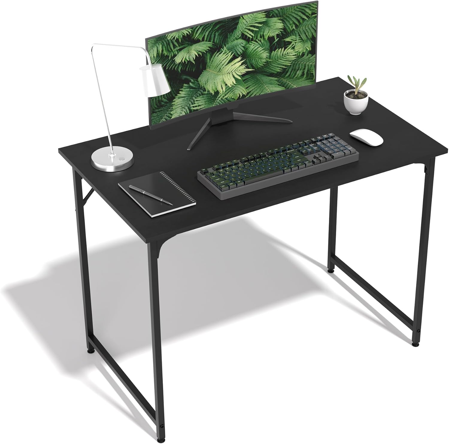39 Inch Computer Desk with Wood Board and Metal Frame, Modern Simple Style Work Desk with Adjustable Feet, Study Gaming Desk Table for Home Office, Bedroom, Small Spaces