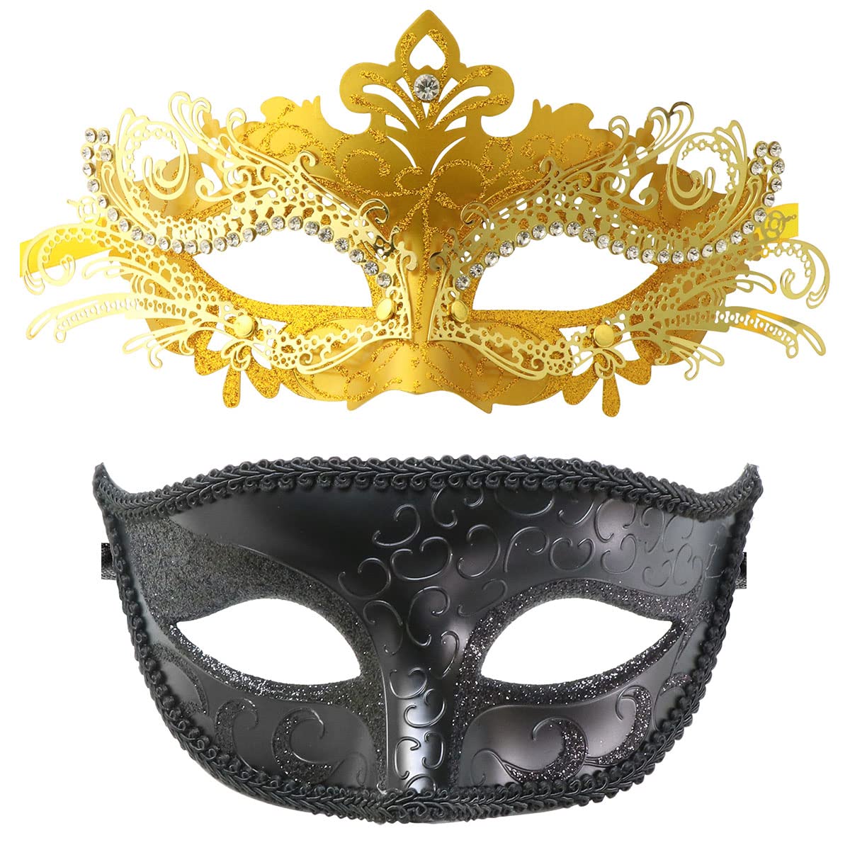 Coddsmz Couple Masquerade Mask Set - Venetian Party & Mardi Gras Mask for Women & Men, Black+Gold โ image 1